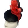 Black beret base headpiece with stunning red crin and black trim detail.